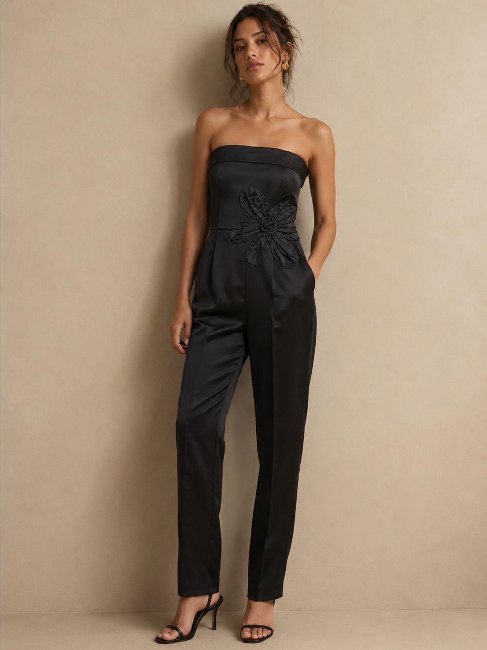 RACHEL Rachel Roy Strapless Black Straight Leg Jumpsuit Size 2 w/Pockets